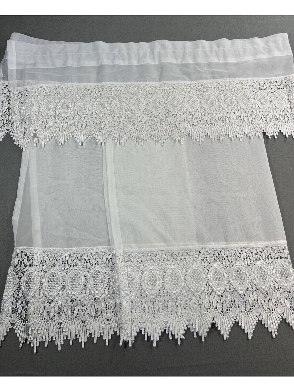 Vintage Victorian White Chiffon & Lace Café Curtains Single Window Cottagecore